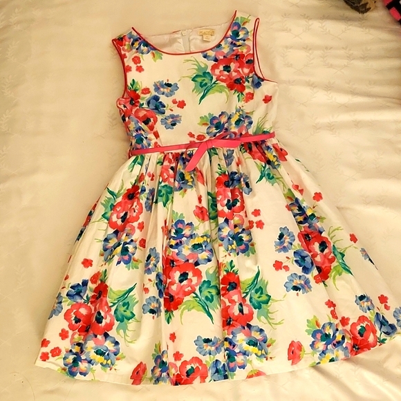 Floral Sleeveless Girls Poofy Dress With Belt Size 10 - Picture 1 of 8